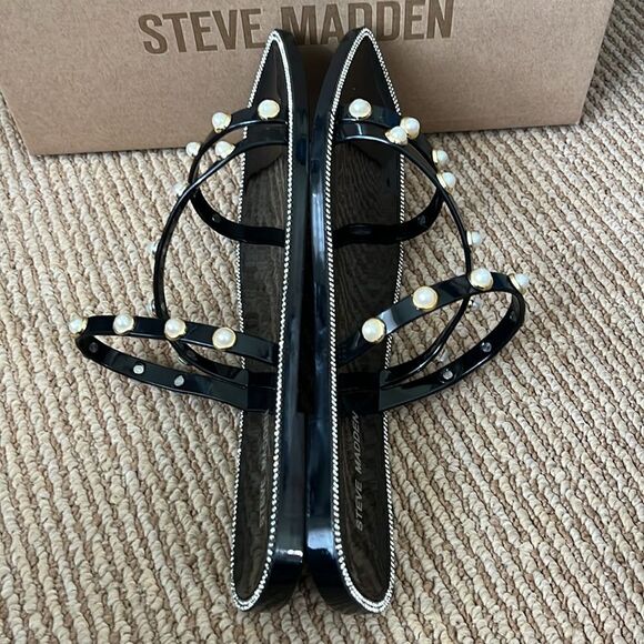 NWT Steve Madden Women's Studded Pearl Embellished Slide-On Flat Sandals 9 - Picture 5 of 8